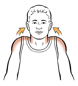 Person lifting shoulders towards ears.
